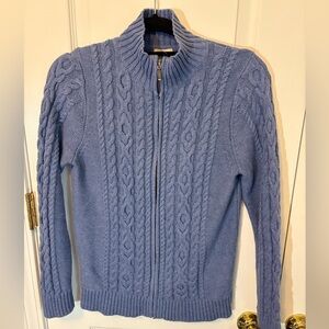 L.L.Bean Cable Knit Full Zip Sweater Blue 100% Cotton Cardigan Small